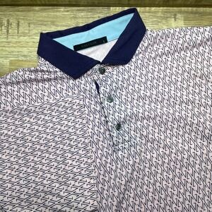 GREYSON Men L‎ Pink Geometric Print Golf Polo Shirt Short Sleeve Contrast Collar